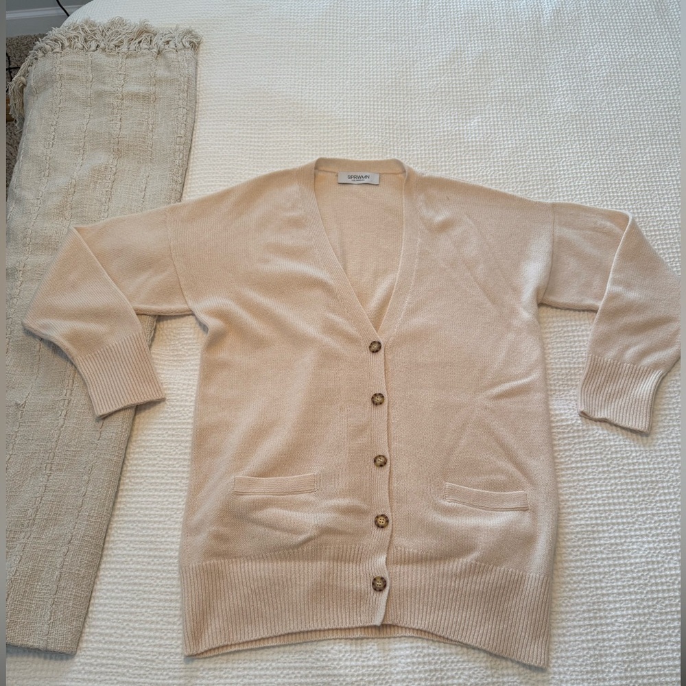 SPRWMN Cashmere Boyfriend Cardigan in Vintage White